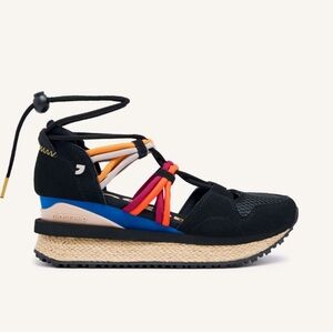 Gioseppo Tulare Black Espadrille Black Wedges Platform Sneakers Sandals Size 6